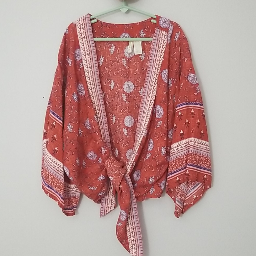 Boho cropped tie front wrap